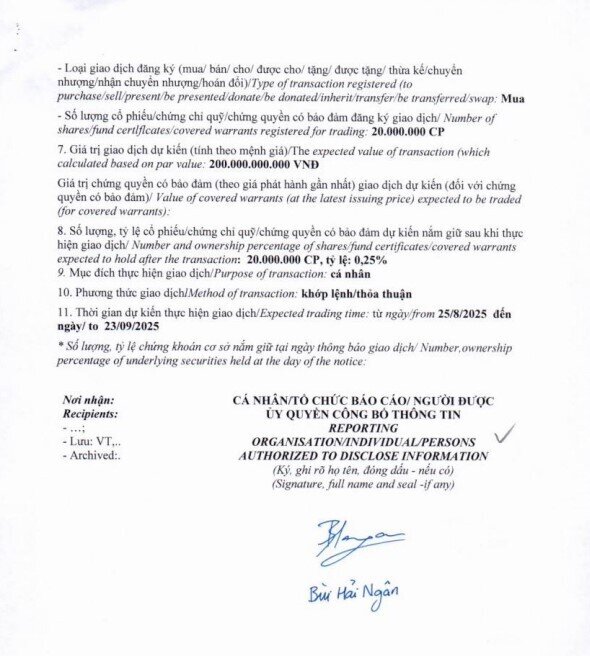 Hai con gái Phó Chủ tịch VPBank đăng ký mua 40 triệu mua cổ phiếu