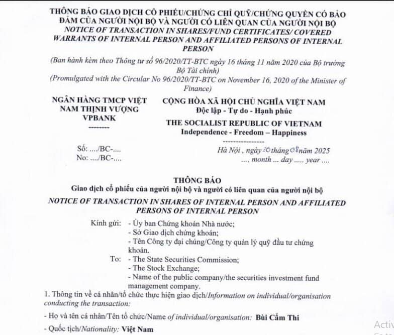 Hai con gái Phó Chủ tịch VPBank đăng ký mua 40 triệu mua cổ phiếu