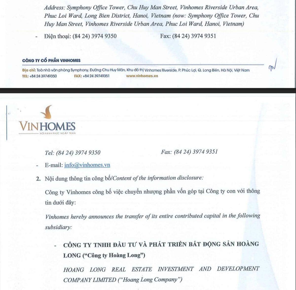 Vinhomes (VHM) thoái vốn tại công ty con