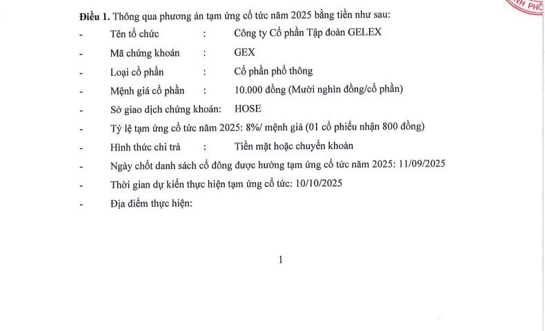 GEX tạm ứng cổ tức 8% bằng tiền mặt, IPO Hạ tầng GELEX trong quý 4