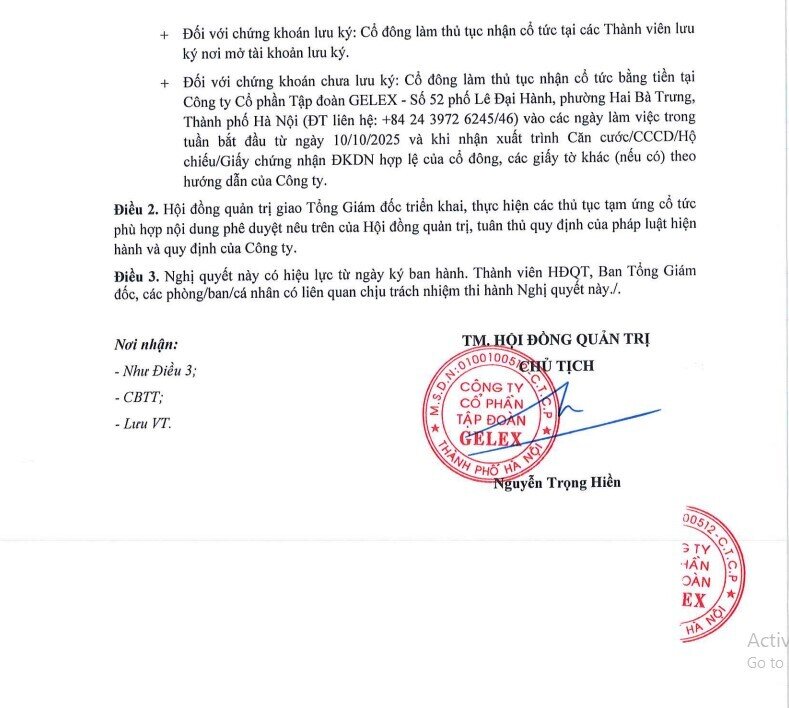 GEX tạm ứng cổ tức 8% bằng tiền mặt, IPO Hạ tầng GELEX trong quý 4