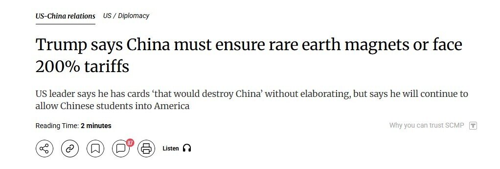 Ông Trump bất ngờ dọa áp thuế 200% với Trung Quốc