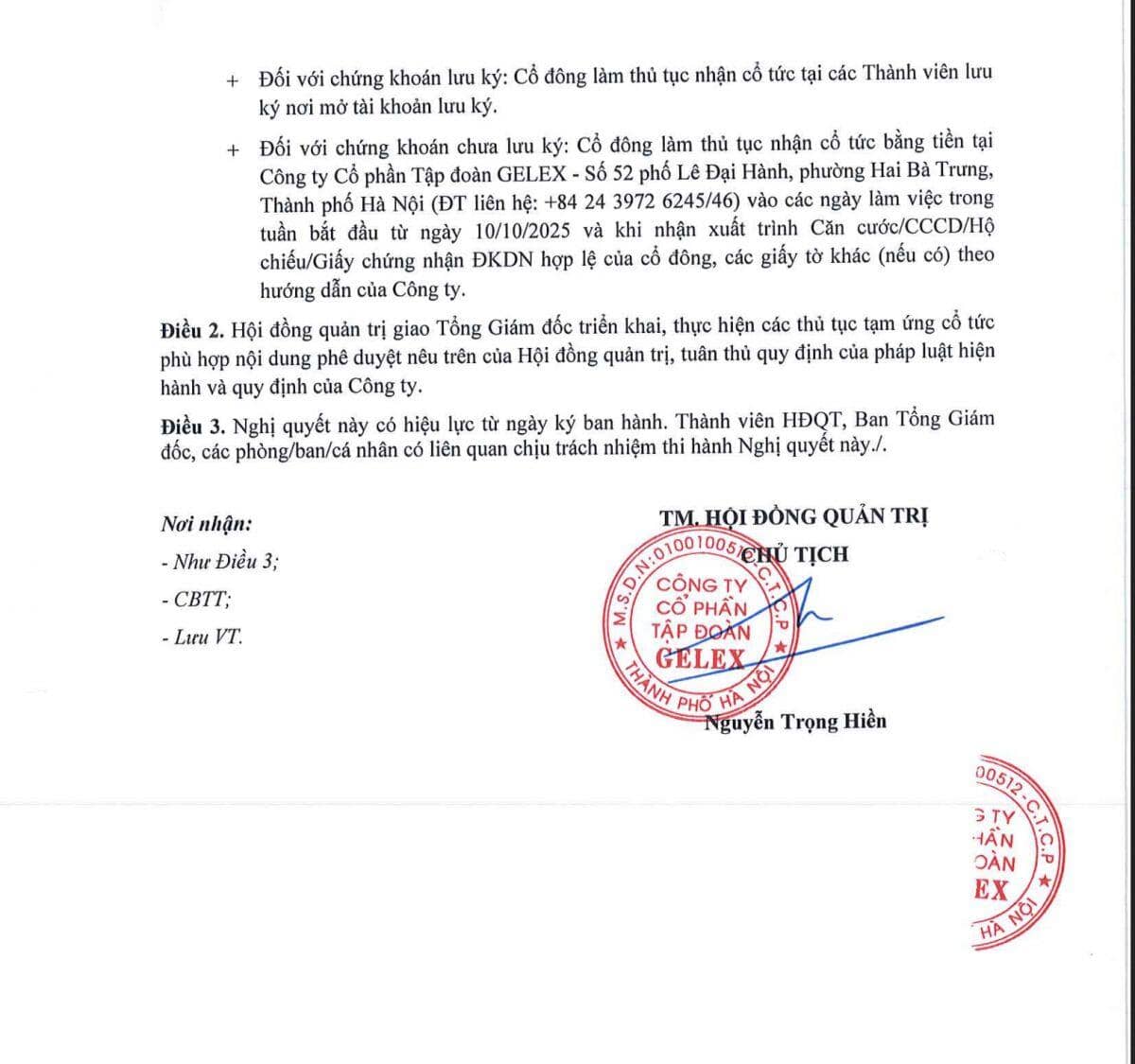 Ngày 11/9, GEX chốt quyền trả cổ tức bằng tiền mặt
