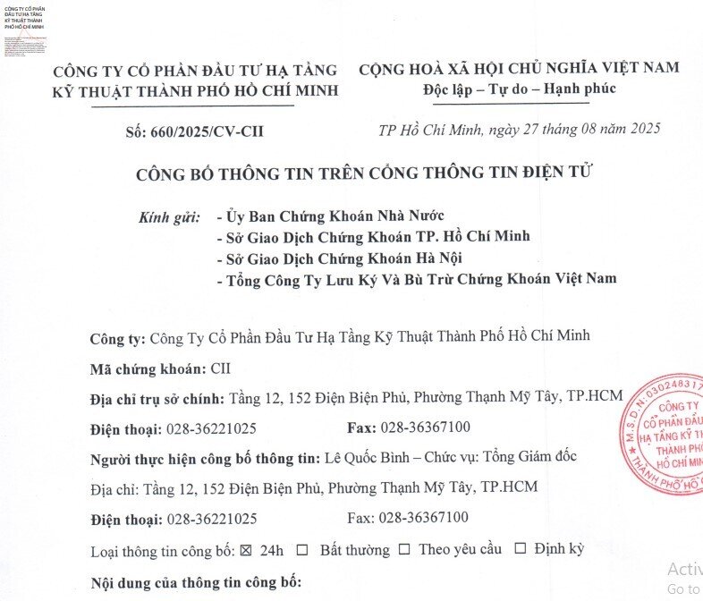 Cổ đông CII sắp nhận hơn 300 tỷ đồng cổ tức trong quý 4