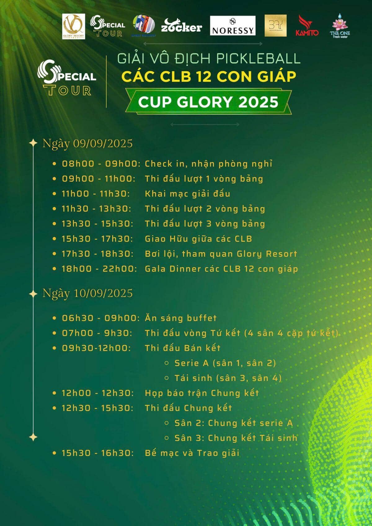 Giải Vô địch Pickleball các CLB 12 Con giáp - Cup Glory 2025 chính thức khởi tranh trong tháng 9 tại Glory Resort
