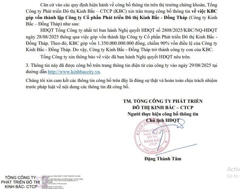 KBC ‘rót’ 1.350 tỷ đồng góp vốn thành lập công ty con
