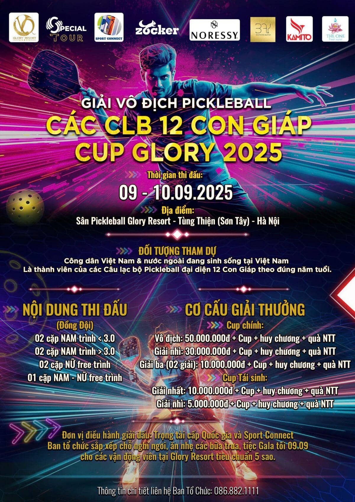 Giải Vô địch Pickleball các CLB 12 Con giáp - Cup Glory 2025 chính thức khởi tranh trong tháng 9 tại Glory Resort