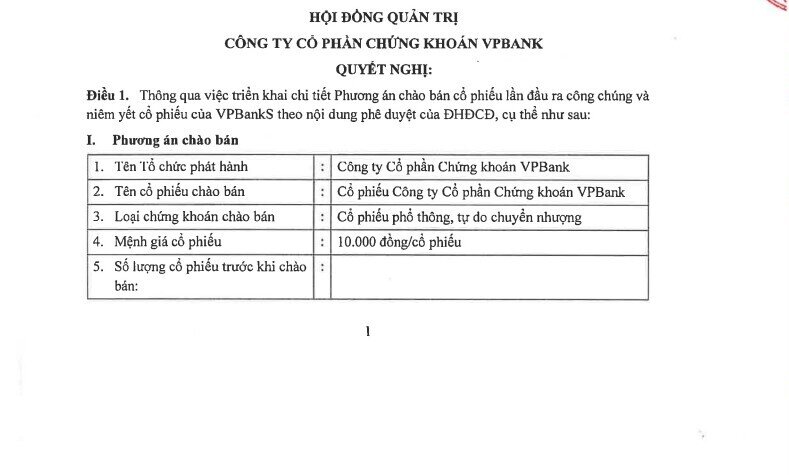 VPBankS sẽ chào bán tối đa 25% cổ phần trong đợt IPO