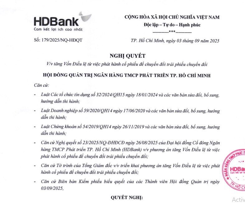HDBank sẽ tăng vốn điều lệ thêm gần 3.500 tỷ đồng