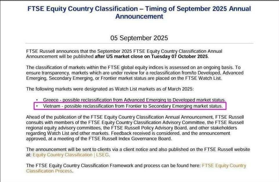 FTSE Russell sẽ nâng hạng TTCK Việt?