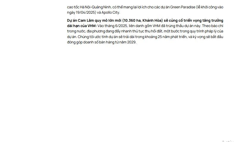 Doanh thu BĐS cốt lõi của VHM nửa cuối năm 2025 sẽ tăng gấp 3 lần