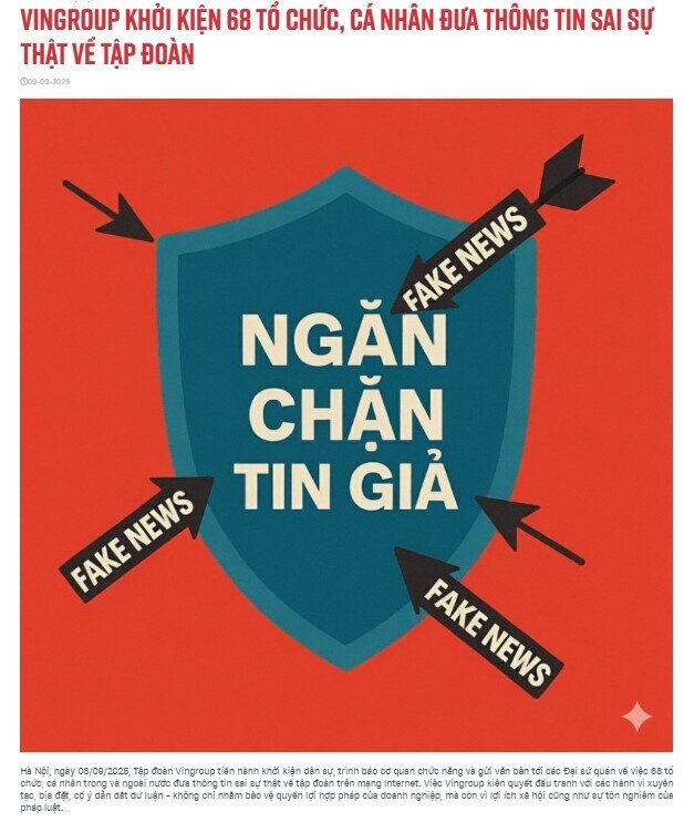Vingroup khởi kiện 68 tổ chức, cá nhân vì đưa thông tin sai sự thật về Tập đoàn