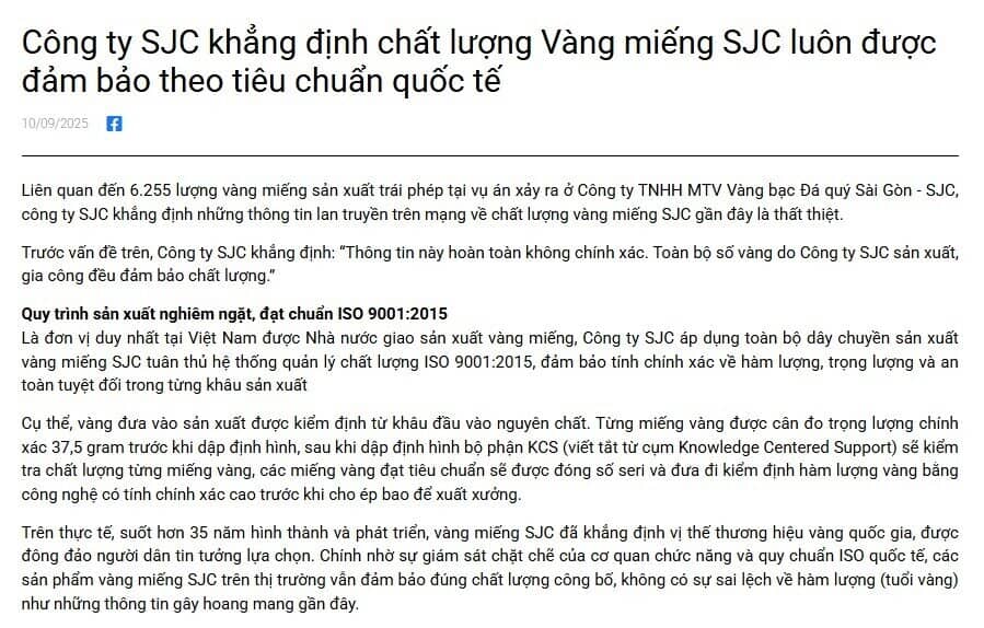 Cựu TGĐ SJC sản xuất trái phép 6.255 lượng vàng: SJC chính thức lên tiếng, khẳng định vàng miếng đạt chuẩn