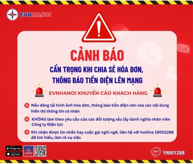EVNHANOI cảnh báo rủi ro khi đăng hóa đơn tiền điện lên mạng