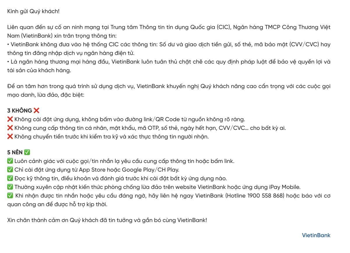 Big 4 ngân hàng đồng loạt phát cảnh báo sau sự cố CIC