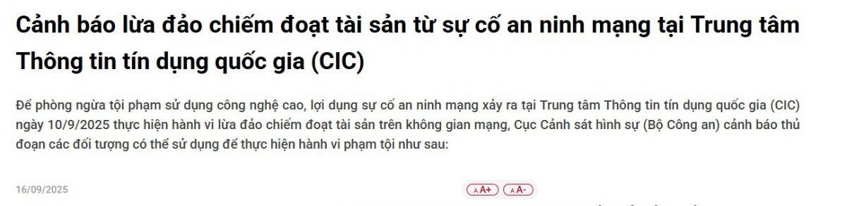 Cục Cảnh sát hình sự, Bộ Công an phát cảnh báo từ sự cố CIC, người dân cần nắm rõ