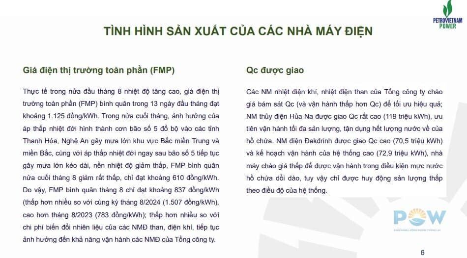PV Power (POW) thu gần 2.500 tỷ đồng trong tháng 8
