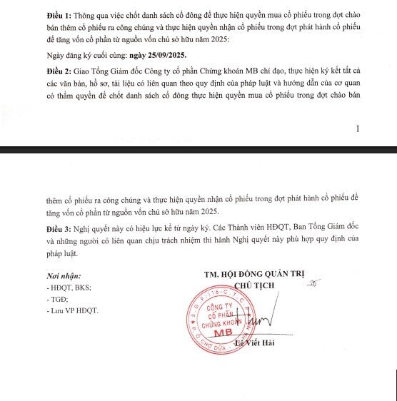 Chứng khoán MB (MBS) dự kiến tăng vốn điều lệ thêm 15%