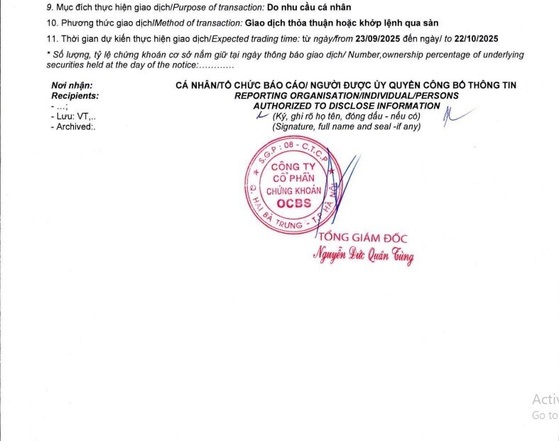 Người nhà lãnh đạo OCB đăng ký bán hơn 4,5 triệu cổ phiếu ngân hàng