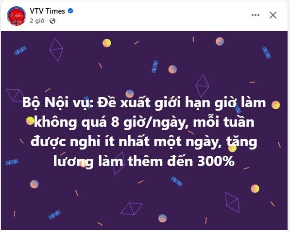 Bộ Nội vụ: Đề xuất giới hạn giờ làm không quá 8 giờ/ngày, mỗi tuần được nghỉ ít nhất một ngày, tăng lương làm thêm đến 300%