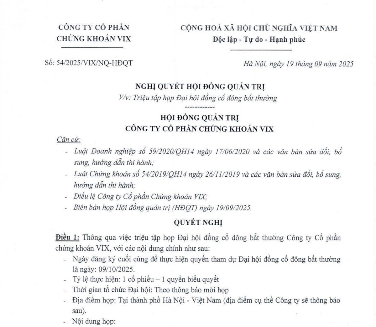 VIX sắp họp ĐHĐCĐ bất thường bàn việc tăng kế hoạch lợi nhuận năm 2025