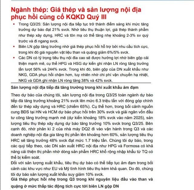CTCK ước tính KQKD quý 3 ngành thép: Hòa Phát, Nam Kim, Tôn Đông Á tăng trưởng 2 con số, đột biến với Hoa Sen