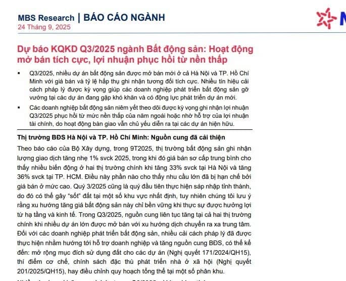 Dự báo lợi nhuận quý 3/2025 của nhiều công ty BĐS sẽ tăng bằng lần, Top 1 tăng 504%