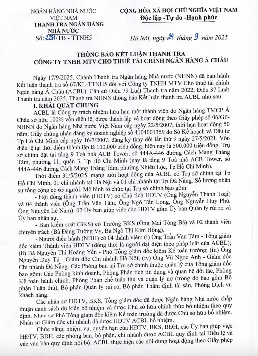 Thanh tra NHNN phát hiện nhiều vi phạm nghiêm trọng của ACBL