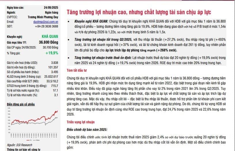 Một cổ phiếu ngân hàng được khuyến nghị khả quan, tiềm năng tăng giá 20%