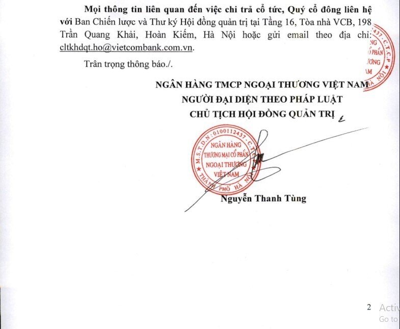 Vietcombank sắp chi gần 3.800 tỷ trả cổ tức bằng tiền mặt