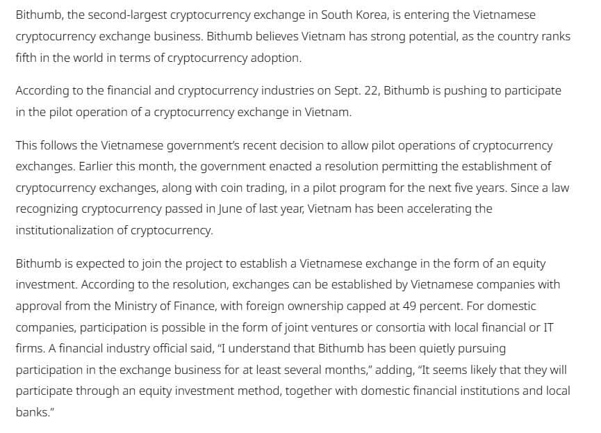 Không chỉ Upbit, cả Bithumb cũng muốn gia nhập thị trường tiền số Việt Nam trị giá 100 tỷ USD