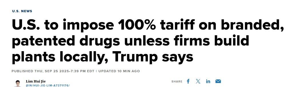 Ông Trump công bố đòn thuế mới cao nhất 100%, 3 nhóm mặt hàng chủ chốt chịu trừng phạt từ 1/10