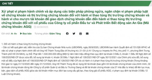 Vụ thao túng giá cổ phiếu An Gia: 'Đội lái' sử dụng 92 tài khoản gồm cả tổ chức trong hơn 2 năm, xử phạt 4,5 tỷ đồng