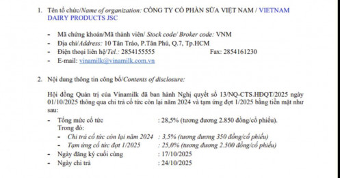 Gần 6.000 tỷ đồng sắp "chảy về túi" cổ đông VNM ngay trong tháng 10