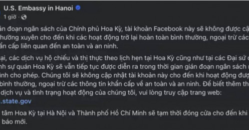 Đại sứ quán Mỹ tại Việt Nam ra thông báo quan trọng sau khi chính phủ đóng cửa