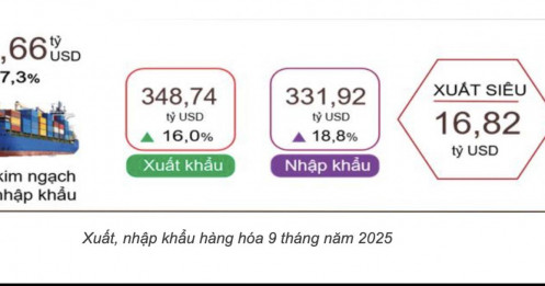 Việt Nam xuất siêu 16.82 tỷ USD trong 9 tháng đầu năm 2025