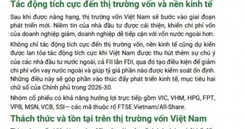 Danh mục cổ phiếu hưởng lợi trực tiếp sau nâng hạng