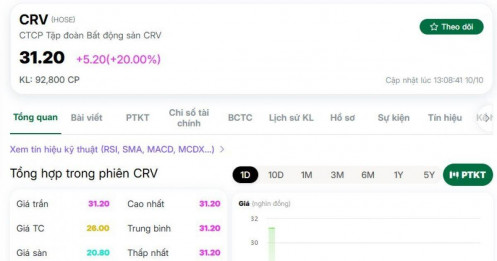 Vốn hóa CRV xấp xỉ 21.000 tỷ, vượt mặt loạt tên tuổi lớn DXG, PDR, DIG...