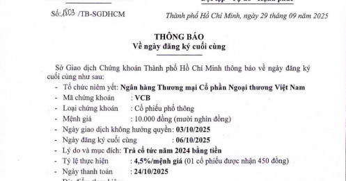 Vietcombank lăn chốt trả cổ tức bằng tiền mặt vào 24/10