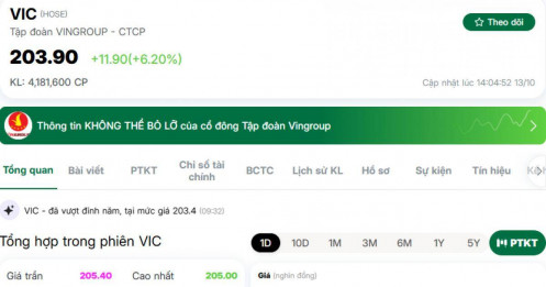 Cổ phiếu VIC lập kỷ lục tại mốc 200.000 đồng/cp