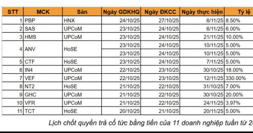 11 DN chốt quyền trả cổ tức bằng tiền, cao nhất 330%