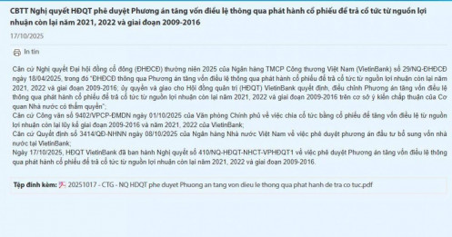 VietinBank (CTG) sắp trả cổ tức tỷ lệ gần 45%, tăng vốn điều lệ thêm 24.000 tỷ đồng
