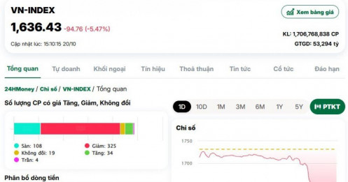 VnIndex giảm kỷ lục, VN30 lần đầu mất hơn trăm điểm trong một phiên