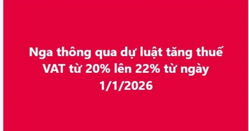 Nga thông qua dự luật tăng thuế VAT lên 22% từ ngày 1/1/2026