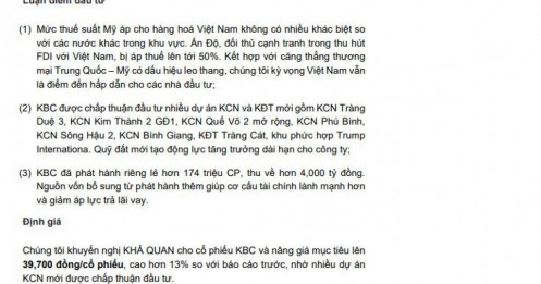 Một cổ phiếu BĐS KCN được khuyến nghị mua, kỳ vọng tăng 18%