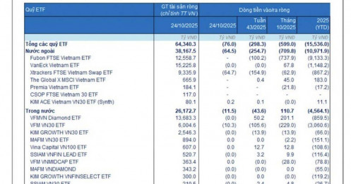 Các quỹ ETF rút ròng 15.500 tỷ từ đầu năm