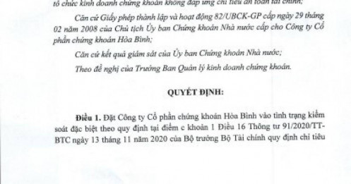 Một CTCK bất ngờ bị kiểm soát đặc biệt, dừng hoạt động cho vay margin