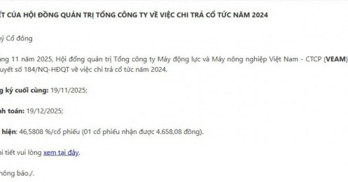 Một “đại gia” trên sàn chứng khoán chuẩn bị trả cổ tức tỷ lệ hơn 46%