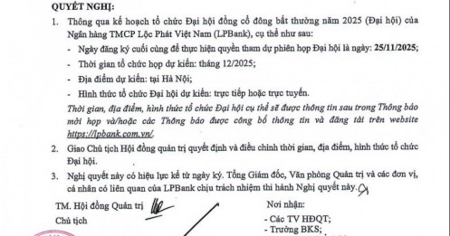 LPBank triệu tập ĐHĐCĐ bất thường