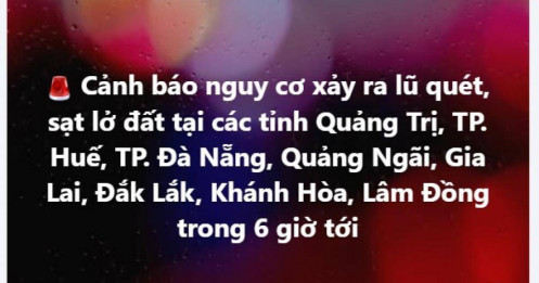 Cảnh báo nguy cơ xảy ra lũ quét, sạt lở đất tại các tỉnh này trong 6 giờ tới